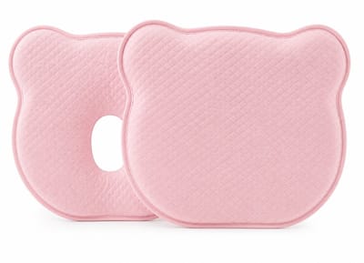 Orthopedisch Baby Hoofdkussen Roze tegen Plat Hoofd (0-12 mnd) – Ergonomisch Anti Flat Head Kussen – Ademend Katoen & Traagschuim – Incl. Wasbare Hoes