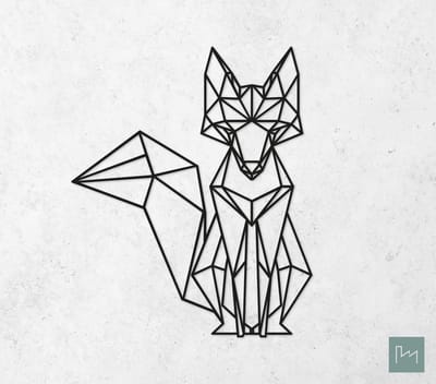Laserfabrique Wanddecoratie - Geometrische Vos - Medium - Zwart - Geometrische dieren en vormen - Houten dieren - Muurdecoratie - Line art - Wall art