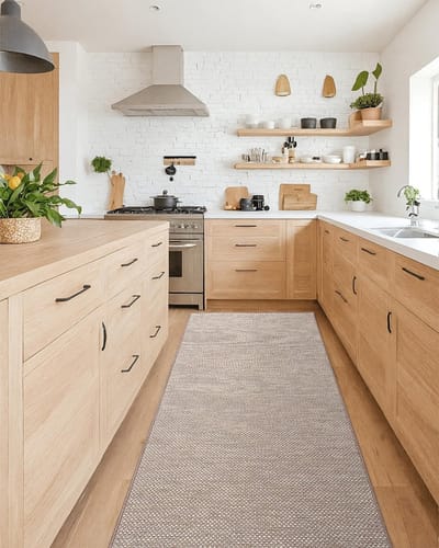 Famanu – Keuken Tapijten Anti Slip Wasbaar 4mm Dunne Geweven Rubber Backed Keuken Runner Tapijt - Absorberende Gemakkelijk te Reinigen Vloermatten voor de Wastafel - Gang - Beige