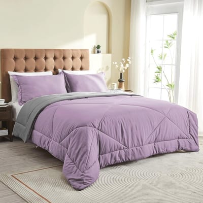 Omkeerbaar Zomerdekbed 155x220 cm - Lichte Microvezel met 200 GSM Vulling - Paars/Grijs