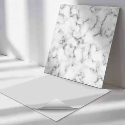 Wallfluent Vinyl Tegels - Marmerpatroon met Aderen Vinyl Wandtegels - 30 cm x 30 cm - Zwart PVC Tegels - 9 stuks - Vierkant PVC Tegels - Texturen Plaktegels - Wand PVC Tegels - Plaktegels Keuken en Badkamer