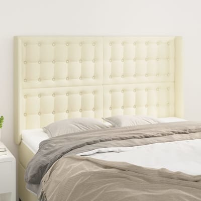 vidaXL - Hoofdbord - met - randen - 147x16x118/128 - cm - kunstleer - crèmekleurig