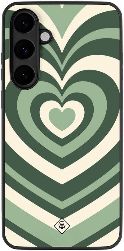 Casimoda® hoesje - Geschikt voor Samsung Galaxy S25 FE - Hart Swirl Groen - Zwart TPU Backcover - Geometrisch patroon - Groen