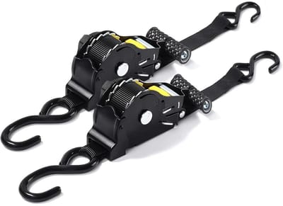 GELLDG 2 Stuks Spanbanden - Ratschengurte met Automatisch Terugtrekken - 2,5 cm x 3,3 m - 680 kg Breukvastheid - Ergonomische Handgrepen - Geschikt voor Motorfietsen, Auto's, Camping en Transport - Metaal - 2 stuks