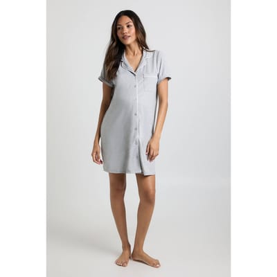 boohoo Dames Zwangerschaps Nachtjapon met Paspeldetail en Korte Mouwen | Grijze Mergel | Maat: 36