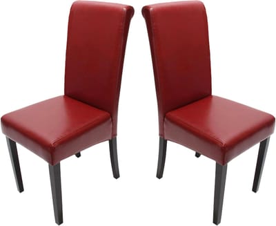 Set van 2 eetkamerstoelen Keukenstoel Novara II, leer ~ rood, donkere poten