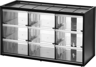 Famanu – Assortimentsdoos met 9 laden, transparante schuiflades in onbreekbaar kunststof frame, geschikt voor wandmontage