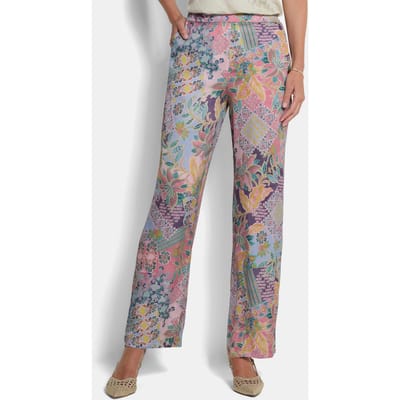 Wijde broek VERA van viscose-satijn - salie / rosé / gedess. - Gr. 19 van Goldner Fashion