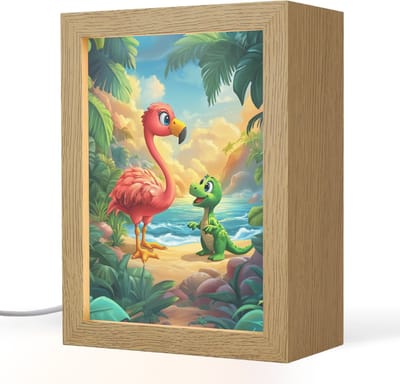 Nachtlampje 15x20 cm - Kinder lampje - Flamingo - Dinosaurus - Strand - Kleurrijk - Tafellamp kinderkamer - Slaapkamer lamp - Bedlamp kinderen - Kinderlampje stopcontact - Wandlamp babykamer - Nachtlampjes