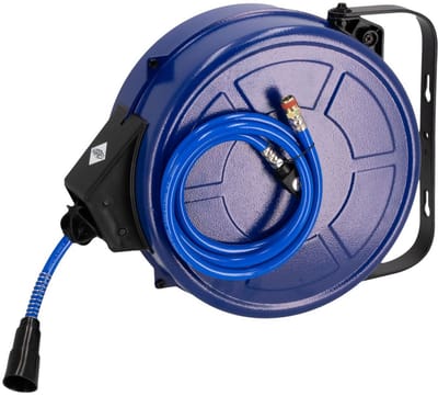 Luchtslanghaspel PU | Binnen Ø 9.5 / Buiten Ø 13.5 mm | 3/8 buitendraad | 18 meter | 15 bar | Wandmodel | Zelfoprollend | Draaibaar | Met accessoires