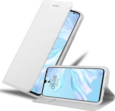 Cadorabo Hoesje geschikt voor Huawei P30 in CLASSY ZILVER - Beschermhoes met magnetische sluiting, standfunctie en kaartvakje Book Case Cover Etui