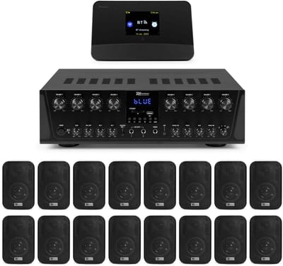 Power Dynamics multiroom geluidsinstallatie - Met 8-zone versterker, 16 speakers en DAB tuner