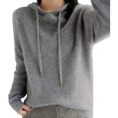 Pull à capuche pour femme Automne Hiver Cordon de serrage Couleur unie Manches longues Décontracté Coupe confortable Coupe ajustée Doux Chaud Pour femmes Dames Tricot Sweatshirt Blouse Haut S gris