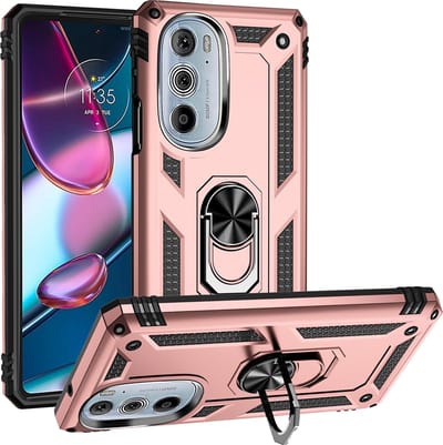 MobyDefend Hoesje - Geschikt voor Motorola Edge 30 Pro - Pantsercase Met Draaibare Ring - Rosé