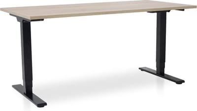 Zit-sta bureau elektrisch verstelbaar - MRC COMFORT NEN-EN 527 | 160 x 80 cm | frame zwart - blad midden eiken | 130 cm hoog | 100KG draagvermogen