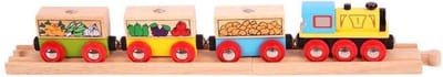 Houten Treinset met Groenten en Fruit, inclusief 2 sporen