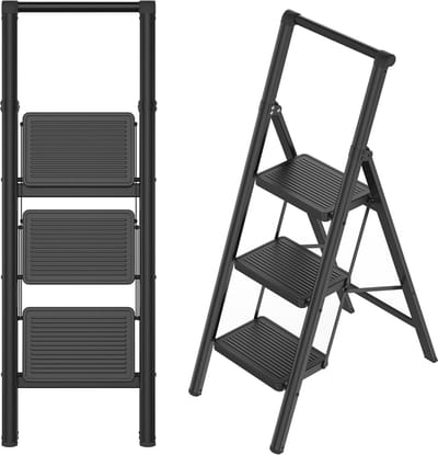 Metalen Opvouwbare Trap - 3 Treden - Antislip Traptreden - Opvouwbaar - Huisladder - Belastbaar Tot 250 Kg - Opstaphulp - Met Handgreep - Voor Magazijn, Tuin En Huis - NAIZY