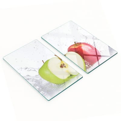 Set van twee decoratieve glazen keukenplanken met appelwatermotief, 2x30x52 cm