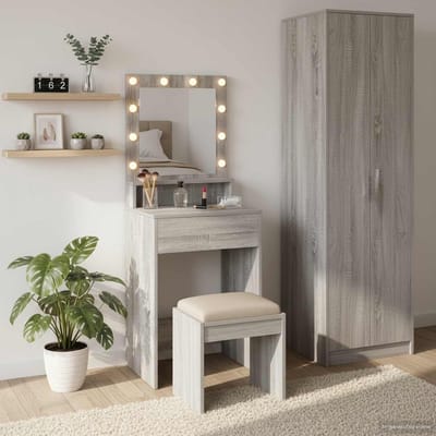 Kaptafel met plank - Make-uptafel meubel - Persoonlijke verzorging - Geïntegreerde LED verlichting - 50 x 41 x 135 cm