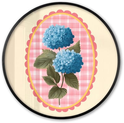 Poster in lijst Rond - Fotolijst 60x60 cm - Posters - Bloemen - Blauw - Lijst - Bladeren - Ronde posterlijst zwart - Decoratie - Wanddecoratie woonkamer - Muurdecoratie slaapkamer