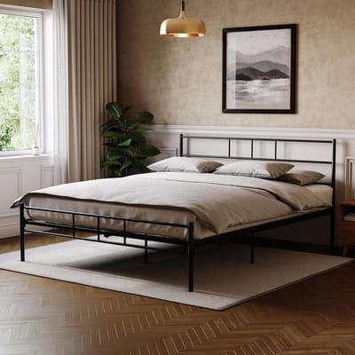 Tweepersoonsbed - Bedframe Metaal - Slaapkamer Inrichten - Stevig Stalen Frame - 142 x 197 cm - Zwart