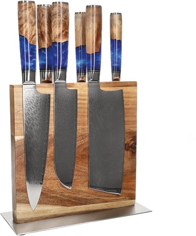 Shinrai Knives - Epoxy Sapphire 6-delige Messenset + Messenblok Cito dubbelzijdig - Vleesmes - Hakmes