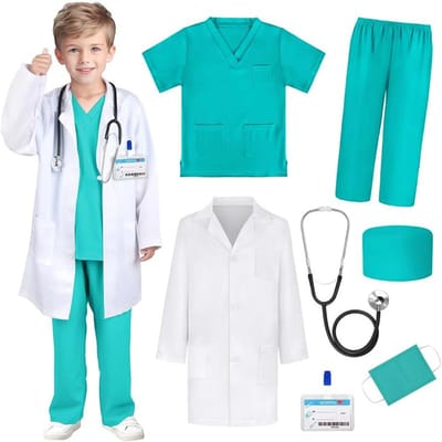 9 PIÈCES Uniformes d'Infirmier pour Garçons et Filles Blanches Blouses Chirurgicales de Médecin Avec Stéthoscope Costume de Performance pour Fête de Carnaval d'Enfants 110