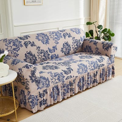 1 stuks Sofa Hoes met Bloemenprint Antislip Sofa Overtrek met Rok Elastische Bankhoes voor Slaapkamer Kantoor Woonkamer Huisdecoratie 1pc Single set
