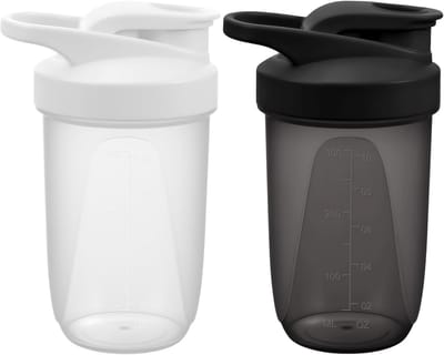 Set van 2 Premium Protein Shakers Wave Shakers voor het mixen van diverse ingrediënten, homogene shakebeker voor eiwitshakes, gemakkelijk schoon te maken, duurzaam en veilig, 300 ml,Zwart + Wit