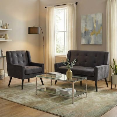 Fauteuil set - 2-delig - Accentstoelen met Houten Poten - Huidvriendelijk en Duurzaam - Textiel - Donkergrijs