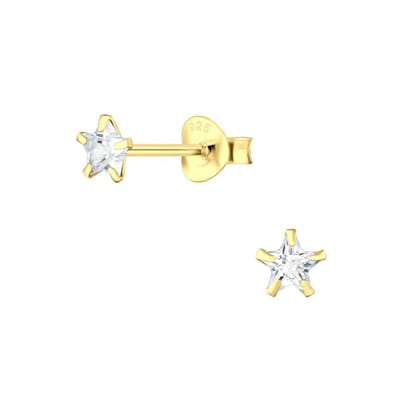 Joy|S - Zilveren petit ster oorbellen - 4 mm - zirkonia - gold plated - kinderoorbellen