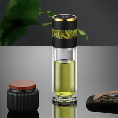 Thee-infuser Thermosfles Temperatuur LED Display 450ml Geïsoleerde Beker Roestvrijstalen Beker Thermosfles Reis Koffiemok 400ml transparant