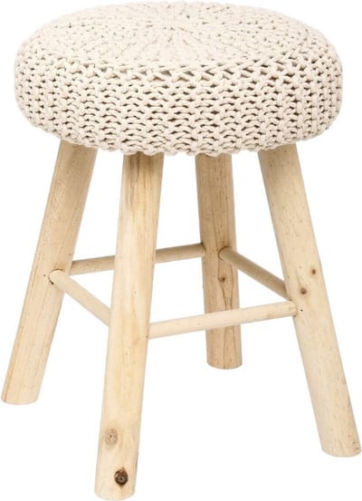 Atmosphera Ribcord krukje model Ibiza - beige - hout/stof - D31 x H43 cm - bijzet stoeltjes