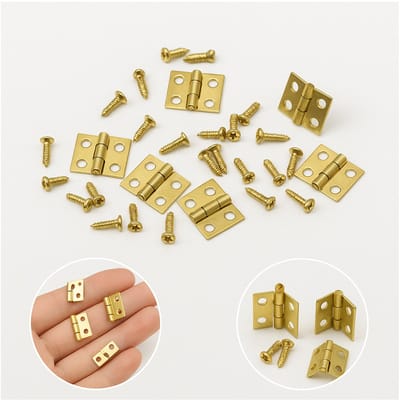 FSW-Products - 20 Stuks - Mini Scharnieren – Met Spijkertjes - Vaste pen - Scharnier - RVS - Goud - 8x10mm - Deurscharnier - Kastscharnier - Vermessingd
