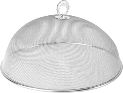 Roestvrijstalen Ronde Voedselbedekking Tent voor Fruit en Voedselbescherming bij Picknicks, Kamperen en Barbecues - 30 cm Zilver