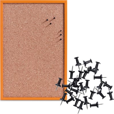 Prikbord incl. 25x punaises zwart - 40 x 60 cm - oranje - kurk