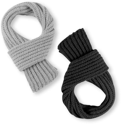 Dailygoods - 2 Stuks Kindersjaal Winter, Gebreide Sjaals Warme Sjaal Gebreide Nekwarmer voor Kleine Jongens Meisjes Peuters (Zwart, Grijs)