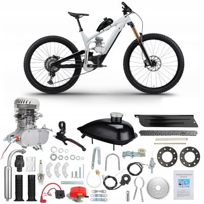100cc Tweetakt Motorblok Kit (Zilver) - Retrofit Kit voor Dikke Banden Fietsen (26/28 inch) - Voor Experimenteel/Off-Road Gebruik