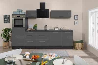 Goedkope keuken 280  cm - complete keuken met apparatuur Amanda  - Eiken grijs/Grijs - soft close - keramische kookplaat - vaatwasser - afzuigkap - oven    - spoelbak