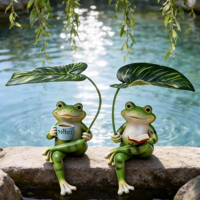 Decoratieve Kikker Figuren voor de Tuin - Set van 2 - Tuinornamenten van Hars voor Mini Vijver en Potdecoratie