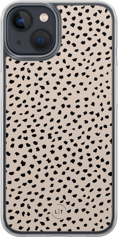 Hoesje geschikt voor iPhone 13 - Almond dots - 2in1 backcover - Gestipt - Beige - Leuke Telefoonhoesjes