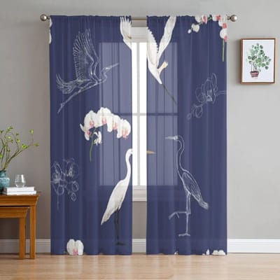 Witte Reiger Kaketoe Papegaai Transparante Gordijnen voor Woonkamer Transparant Tule Raamgordijn Slaapkamer Keuken Decor Sluier Draperieën 135W x 114H(cm) blue