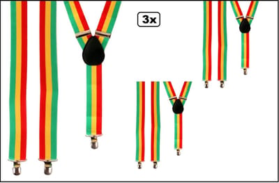 3x Luxe Bretels rood/geel/groen - breed 35mm - festival thema feest fun party verjaardag carnaval3x