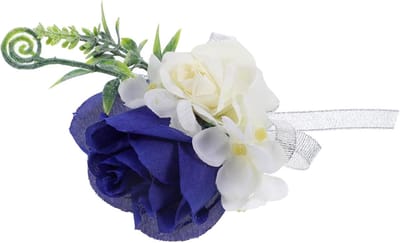 Pols Corsage - Bruidsbloem Armband - Feestelijke Gelegenheid - Zijde Kunstbloemen - 10x12x10 cm - Koninginblauw