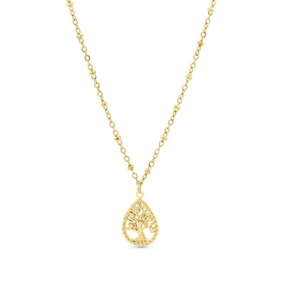 CO88 collection – 8CN-26492 – Ketting Tree of Life druppelvorm – goudkleurig – 39+6 cm