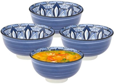 Home Deco Factory Soepkommen Tokyo style - blauw - 6x stuks - 12 x 6 cm - keramiek - soepkommetjes - keuken serveerschaaltjes