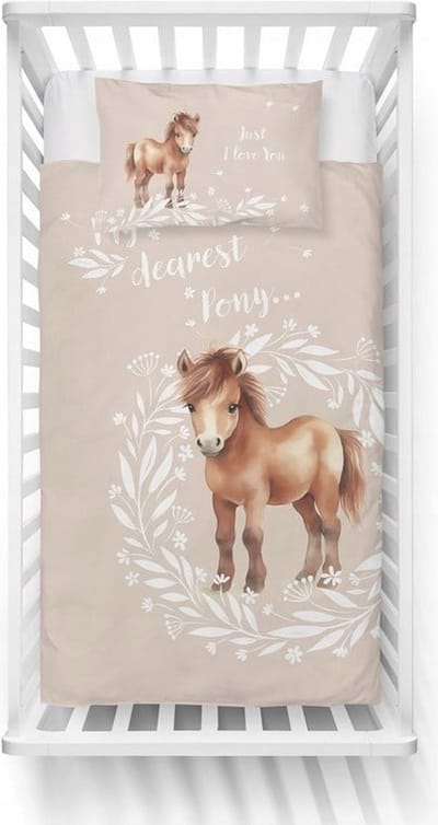 Ledikant dekbedovertrek My dearest pony - zalm - katoen - 100x135 + 40x60 cm
