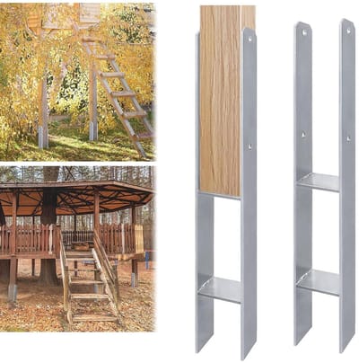 H-paaldragers - Paalankers - Houten constructies - Roestbestendig staal - 600 mm lengte - Zilver/zwart