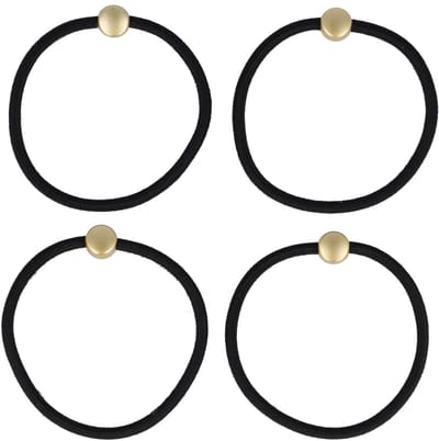 Haarsoires Haarelastieken – Kraal 1cm – Cirkel Ornament – Kunststof – Zwart Goud – Set van 4