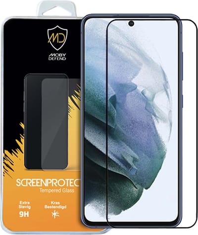 MobyDefend Screenprotector - Geschikt voor Samsung Galaxy S21 FE - Screensaver Met Zwarte Randen - Gehard Glas